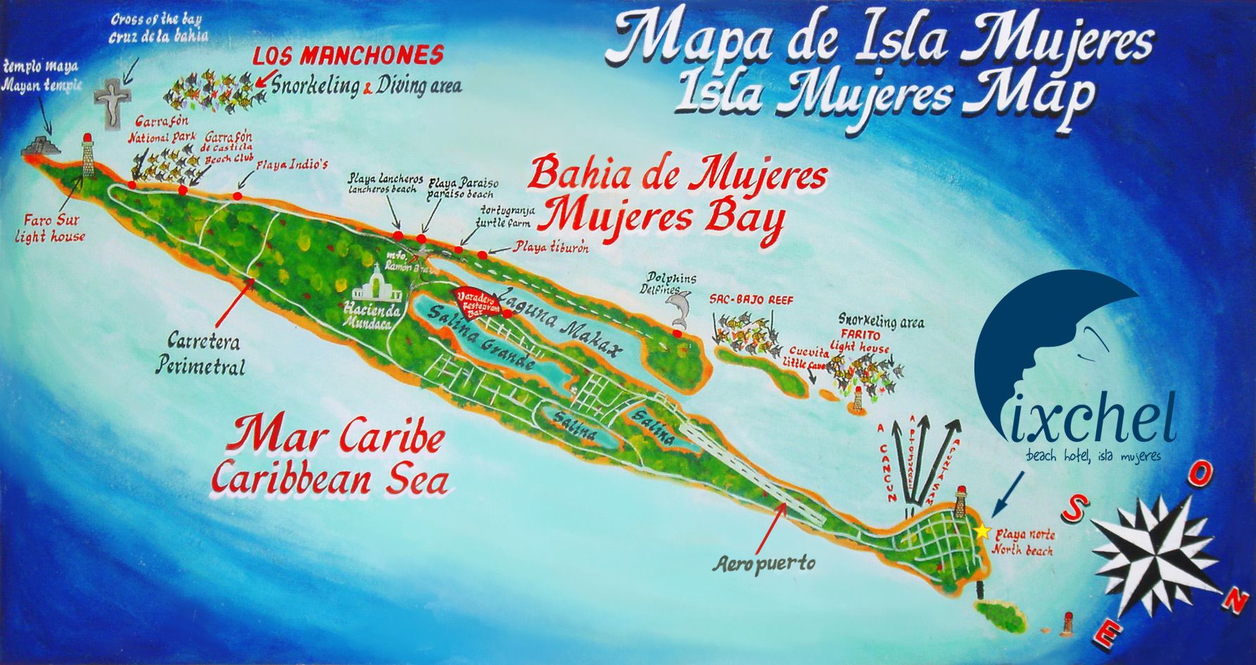 mapa playa paraíso isla mujeres